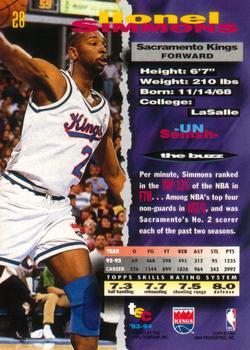 1993-94 Stadium Club - First Day Issue #28 Lionel Simmons Back