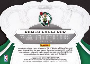2019-20 Panini Crown Royale #31 Romeo Langford Back