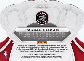 2019-20 Panini Crown Royale #74 Pascal Siakam Back