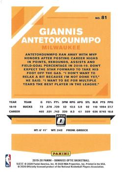 2019-20 Donruss Optic #81 Giannis Antetokounmpo Back