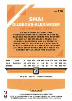 2019-20 Donruss Optic #113 Shai Gilgeous-Alexander Back