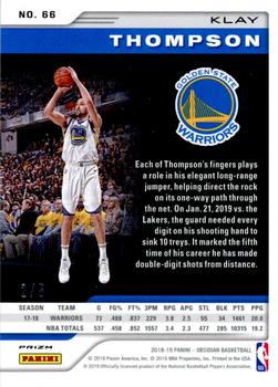 2018-19 Panini Obsidian - Electric Etch Red #66 Klay Thompson Back