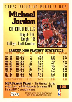 1993-94 Topps #199 Michael Jordan Back