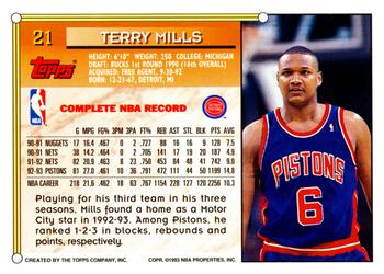 1993-94 Topps #21 Terry Mills Back