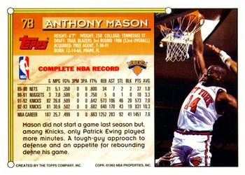1993-94 Topps #78 Anthony Mason Back