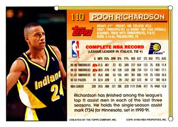 1993-94 Topps #110 Pooh Richardson Back