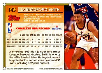 1993-94 Topps #143 LaBradford Smith Back