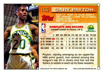 1993-94 Topps #155 Gary Payton Back