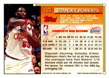 1993-94 Topps #163 Stanley Roberts Back