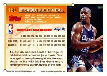 1993-94 Topps #181 Shaquille O'Neal Back