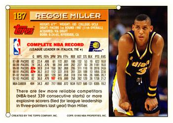 1993-94 Topps #187 Reggie Miller Back