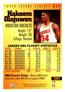 1993-94 Topps #205 Hakeem Olajuwon Back