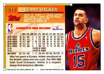 1993-94 Topps #211 Kenny Walker Back
