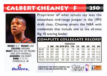 1993-94 Topps #250 Calbert Cheaney Back