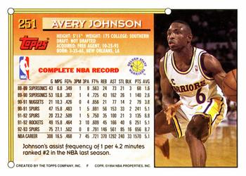 1993-94 Topps #251 Avery Johnson Back