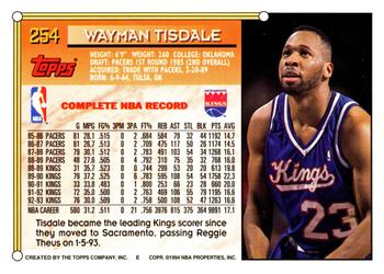 1993-94 Topps #254 Wayman Tisdale Back