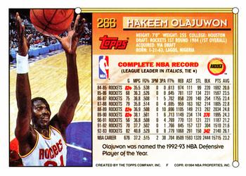 1993-94 Topps #266 Hakeem Olajuwon Back