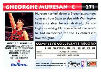 1993-94 Topps #271 Gheorghe Muresan Back