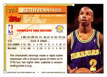1993-94 Topps #274 Keith Jennings Back