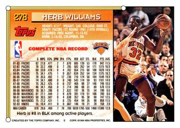 1993-94 Topps #278 Herb Williams Back
