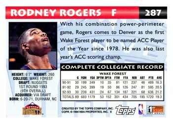 1993-94 Topps #287 Rodney Rogers Back