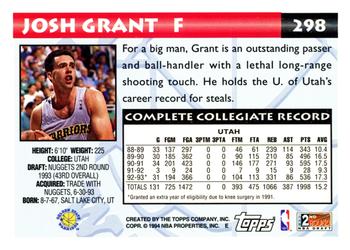 1993-94 Topps #298 Josh Grant Back