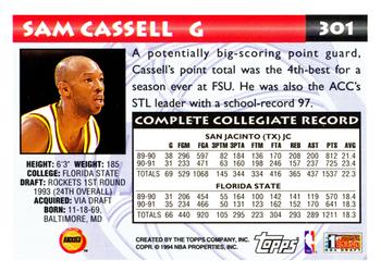 1993-94 Topps #301 Sam Cassell Back