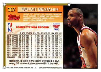 1993-94 Topps #307 Benoit Benjamin Back