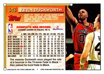 1993-94 Topps #343 Kevin Duckworth Back