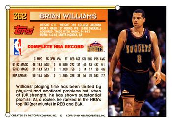 1993-94 Topps #362 Brian Williams Back