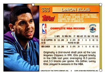 1993-94 Topps #363 LeRon Ellis Back
