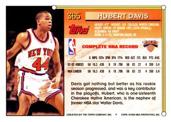 1993-94 Topps #365 Hubert Davis Back
