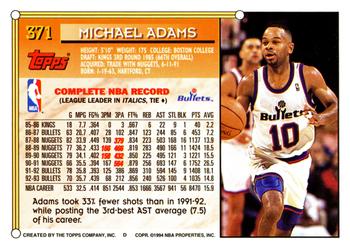 1993-94 Topps #371 Michael Adams Back