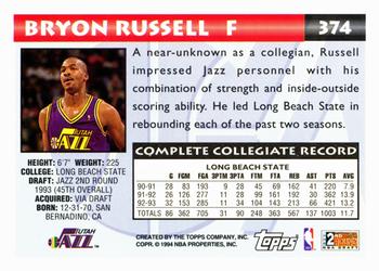 1993-94 Topps #374 Bryon Russell Back