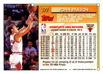 1993-94 Topps #377 John Paxson Back