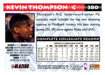 1993-94 Topps #380 Kevin Thompson Back
