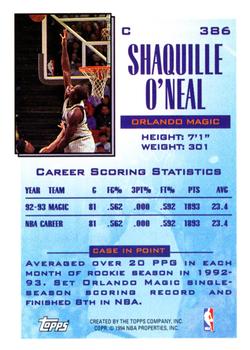 1993-94 Topps #386 Shaquille O'Neal Back
