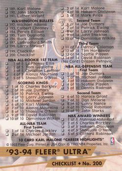 1993-94 Ultra #200 Checklist: 125-200 and Inserts Back