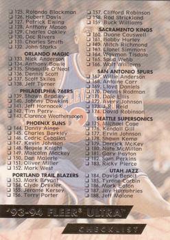 1993-94 Ultra #200 Checklist: 125-200 and Inserts Front