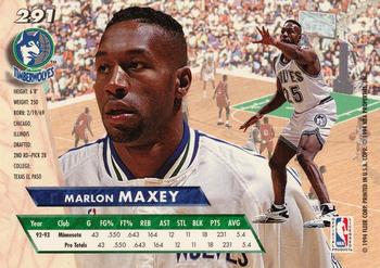 1993-94 Ultra #291 Marlon Maxey Back