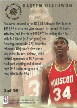 1993-94 Ultra - All-Defensive Team #3 Hakeem Olajuwon Back