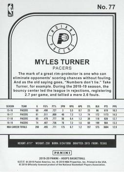 2019-20 Hoops - Blue #77 Myles Turner Back