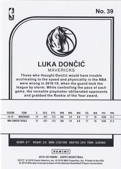 2019-20 Hoops - Purple #39 Luka Doncic Back