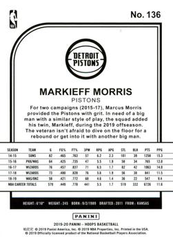 2019-20 Hoops - Purple #136 Markieff Morris Back