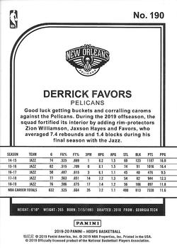 2019-20 Hoops - Purple #190 Derrick Favors Back