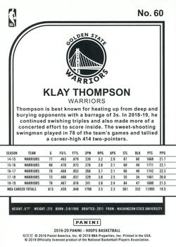 2019-20 Hoops - Red #60 Klay Thompson Back