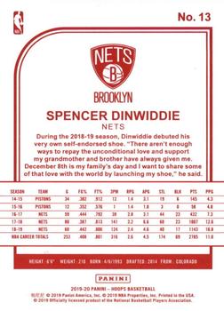 2019-20 Hoops - Red Backs #13 Spencer Dinwiddie Back