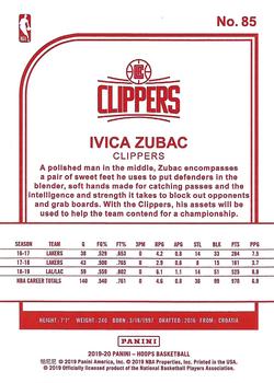 2019-20 Hoops - Red Backs #85 Ivica Zubac Back