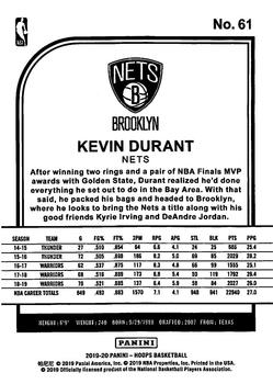 2019-20 Hoops Winter #61 Kevin Durant Back