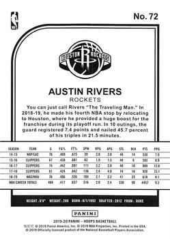 2019-20 Hoops Winter #72 Austin Rivers Back